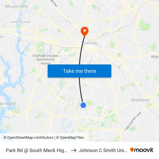 Park Rd @ South Meck High School to Johnson C Smith University map