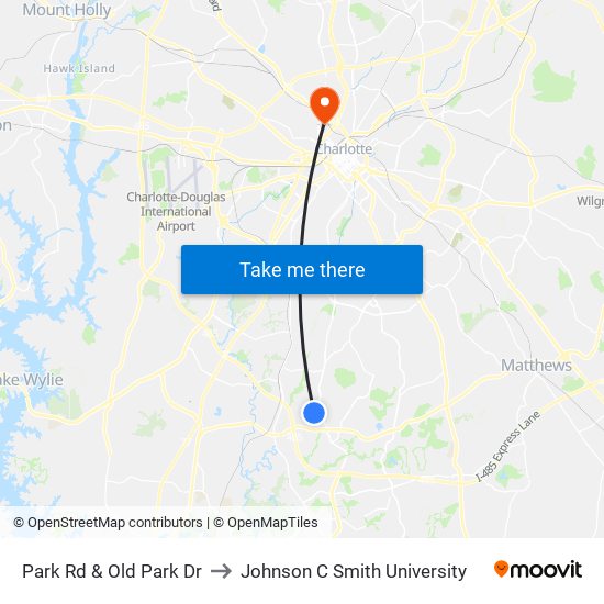 Park Rd & Old Park Dr to Johnson C Smith University map