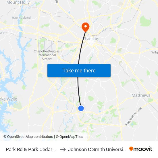 Park Rd & Park Cedar Dr to Johnson C Smith University map