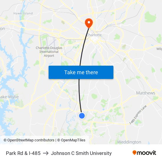 Park Rd & I-485 to Johnson C Smith University map