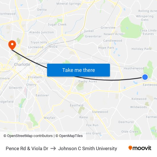 Pence Rd & Viola Dr to Johnson C Smith University map