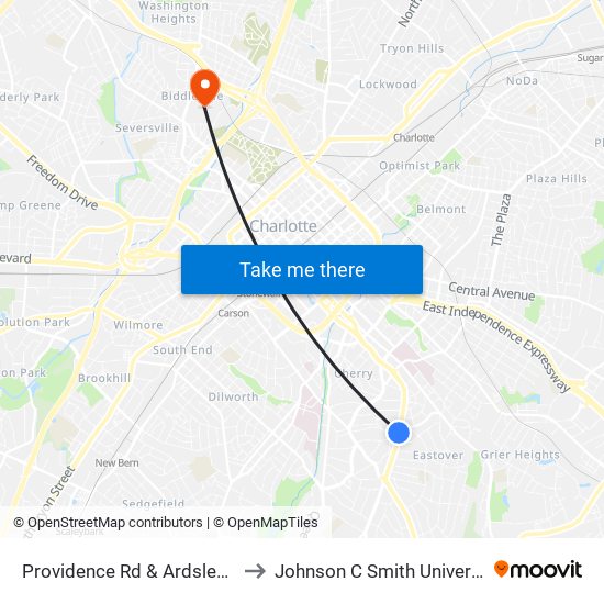 Providence Rd & Ardsley Rd to Johnson C Smith University map