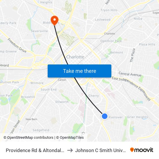 Providence Rd & Altondale Ave to Johnson C Smith University map