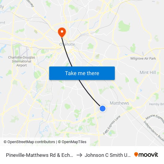 Pineville-Matthews Rd & Echo Forest Dr to Johnson C Smith University map