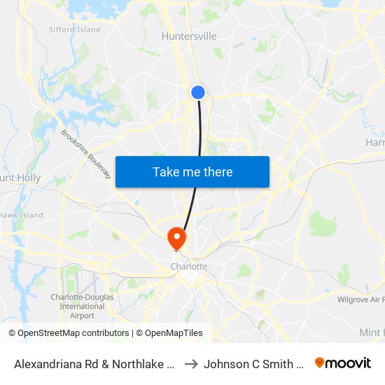 Alexandriana Rd & Northlake Auto Plaza Bv to Johnson C Smith University map