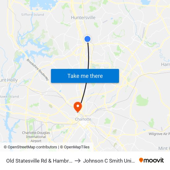 Old Statesville Rd & Hambright Rd to Johnson C Smith University map