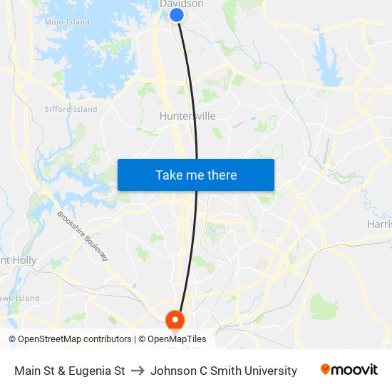 Main St & Eugenia St to Johnson C Smith University map