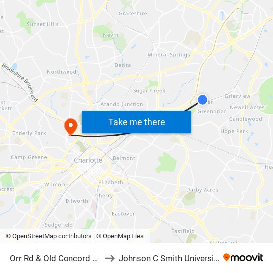 Orr Rd & Old Concord Rd to Johnson C Smith University map