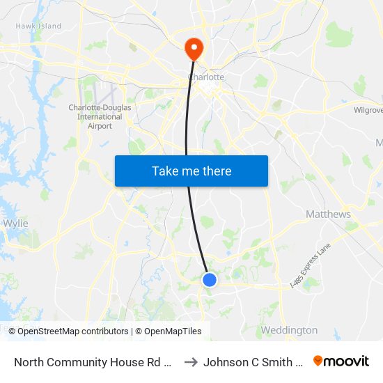 North Community House Rd & Endhaven Ln to Johnson C Smith University map