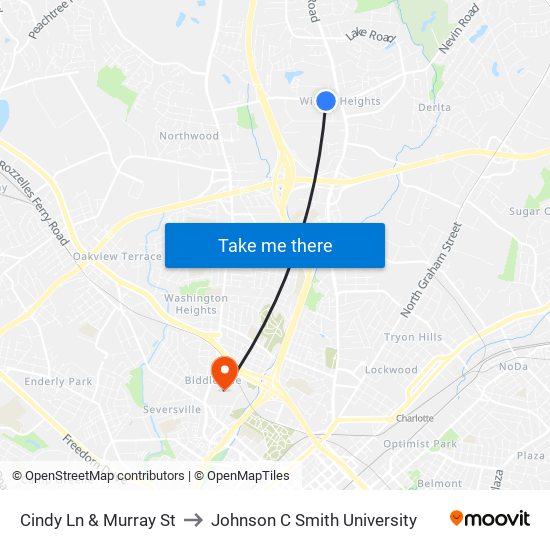 Cindy Ln & Murray St to Johnson C Smith University map