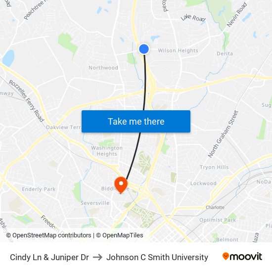 Cindy Ln & Juniper Dr to Johnson C Smith University map