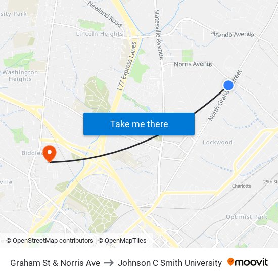 Graham St & Norris Ave to Johnson C Smith University map