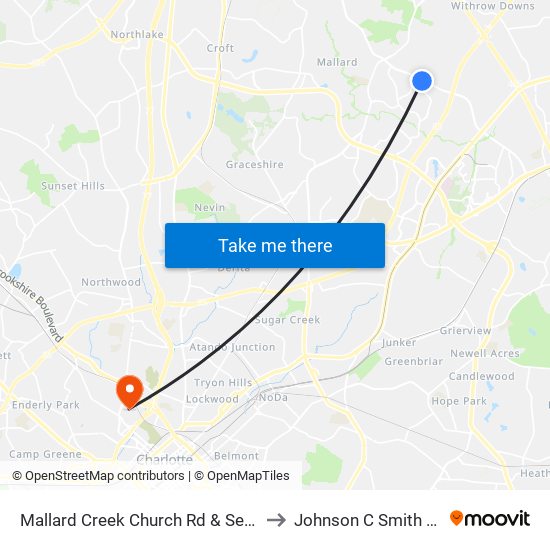 Mallard Creek Church Rd & Senator Royall Dr to Johnson C Smith University map