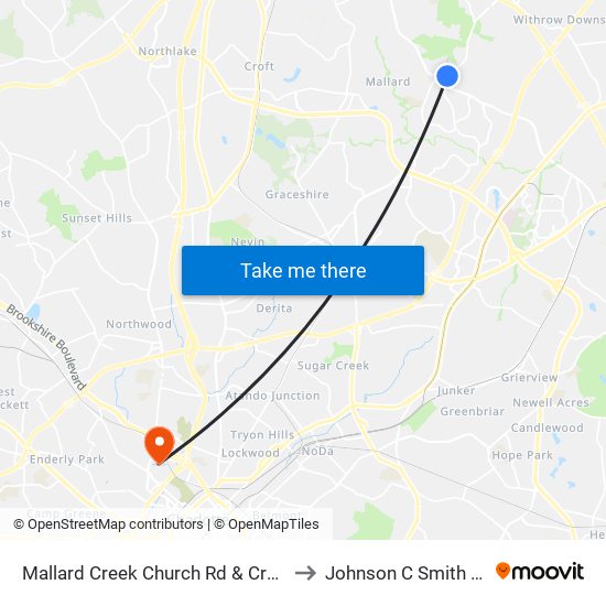 Mallard Creek Church Rd  & Crescent View Dr to Johnson C Smith University map