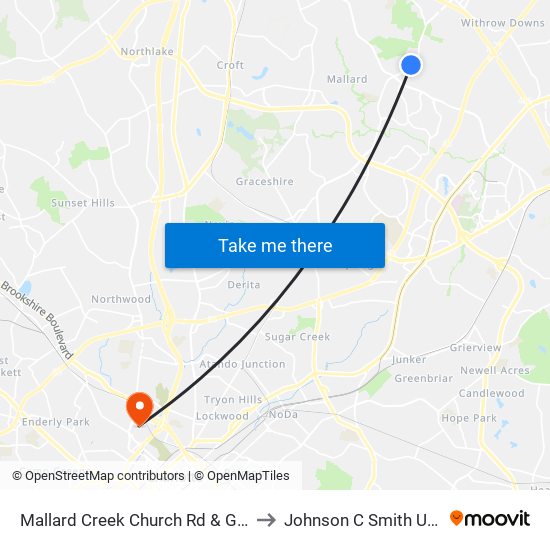 Mallard Creek Church Rd  & Galloway Rd to Johnson C Smith University map