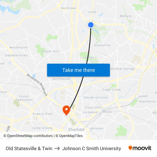 Old Statesville & Twin to Johnson C Smith University map