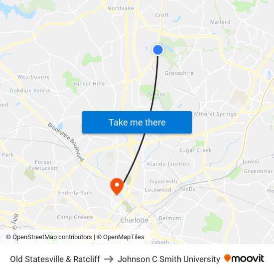Old Statesville & Ratcliff to Johnson C Smith University map