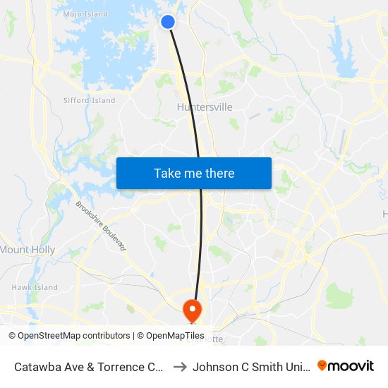 Catawba Ave & Torrence Chapel Rd to Johnson C Smith University map