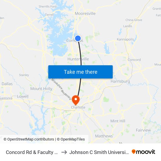 Concord Rd & Faculty Dr to Johnson C Smith University map