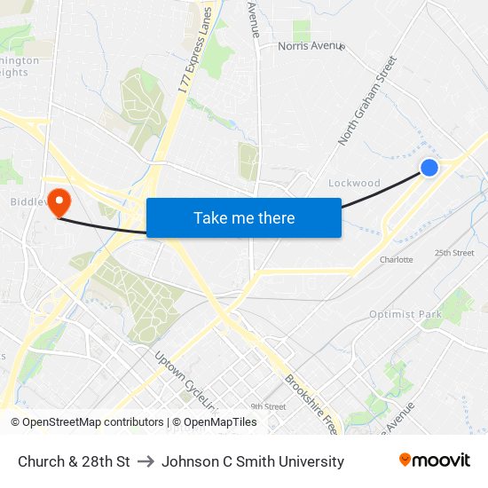Church & 28th St to Johnson C Smith University map