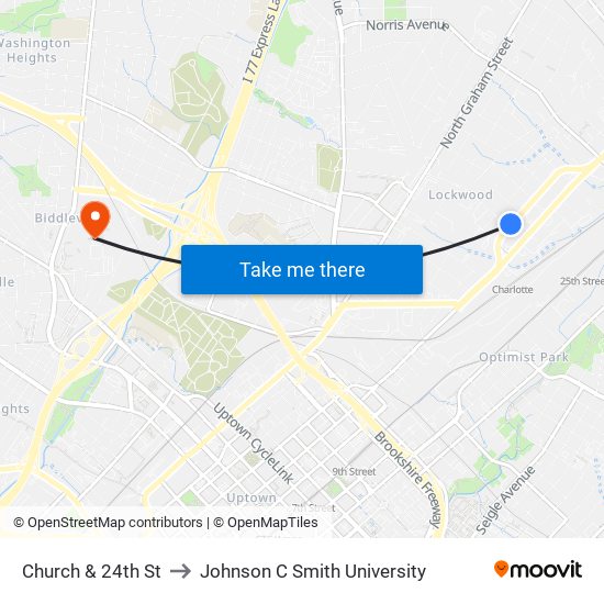 Church & 24th St to Johnson C Smith University map