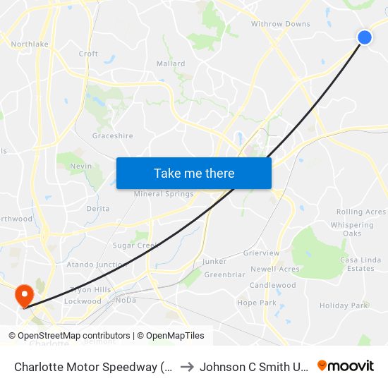 Charlotte Motor Speedway (Outbound) to Johnson C Smith University map