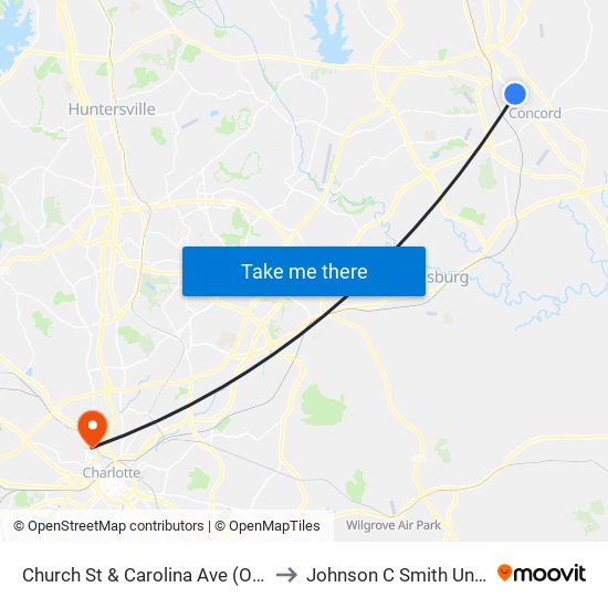 Church St & Carolina Ave (Outbound) to Johnson C Smith University map