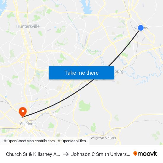 Church St & Killarney Ave to Johnson C Smith University map