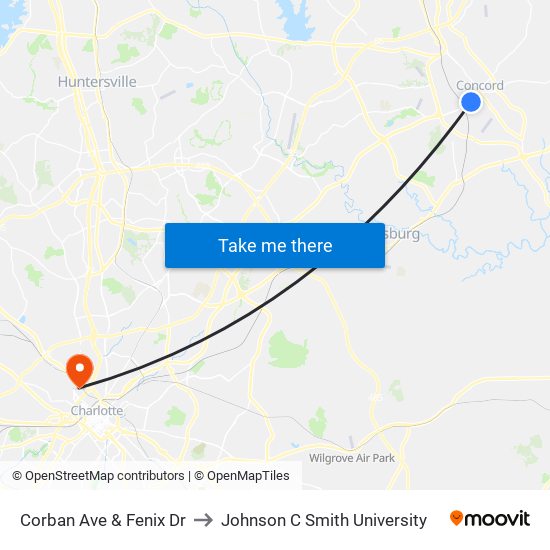 Corban Ave & Fenix Dr to Johnson C Smith University map