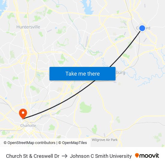 Church St & Creswell Dr to Johnson C Smith University map