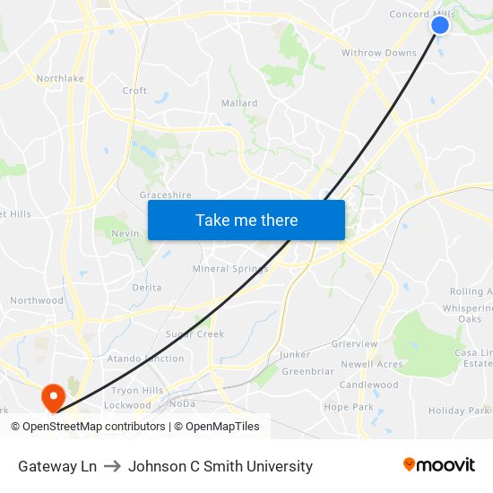 Gateway Ln to Johnson C Smith University map