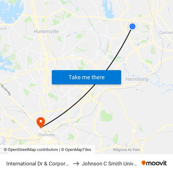 International Dr & Corporate Dr to Johnson C Smith University map