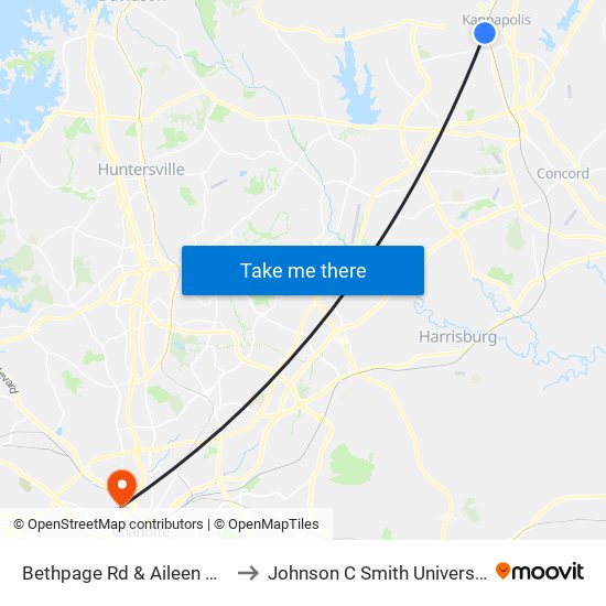 Bethpage Rd & Aileen Ave to Johnson C Smith University map