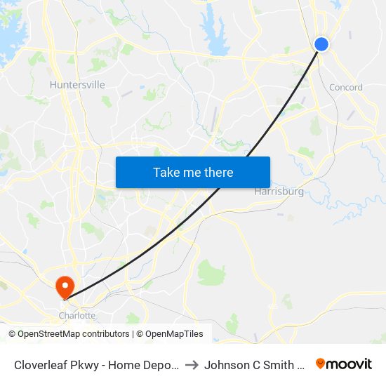 Cloverleaf Pkwy - Home Depot (Outbound) to Johnson C Smith University map