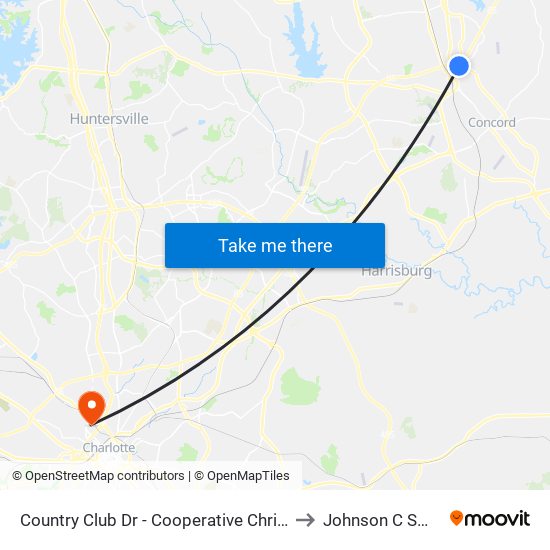 Country Club Dr - Cooperative Christian Ministries (Outbound) to Johnson C Smith University map