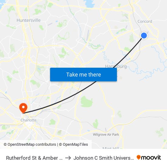 Rutherford St & Amber Ct to Johnson C Smith University map