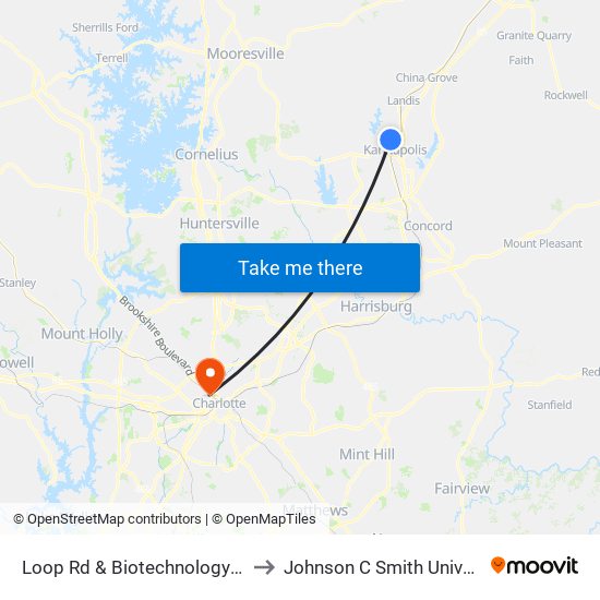 Loop Rd & Biotechnology Lane to Johnson C Smith University map