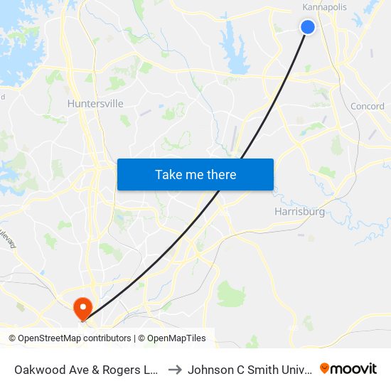 Oakwood Ave & Rogers Lake Rd to Johnson C Smith University map