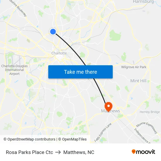 Rosa Parks Place Ctc to Matthews, NC map