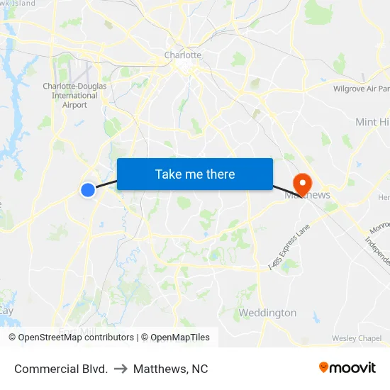 Commercial Blvd. to Matthews, NC map