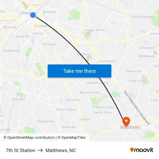 7th St Station to Matthews, NC map
