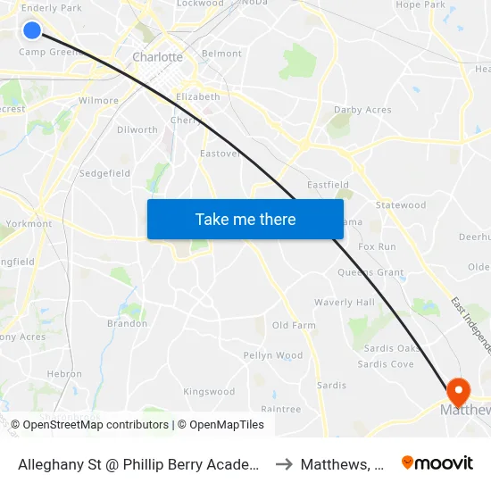 Alleghany St @ Phillip Berry Academy to Matthews, NC map