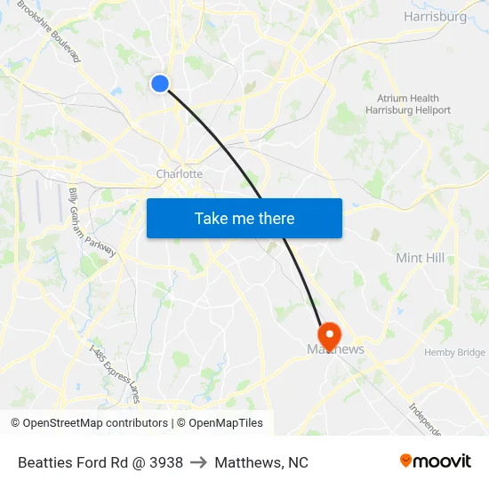Beatties Ford Rd @ 3938 to Matthews, NC map