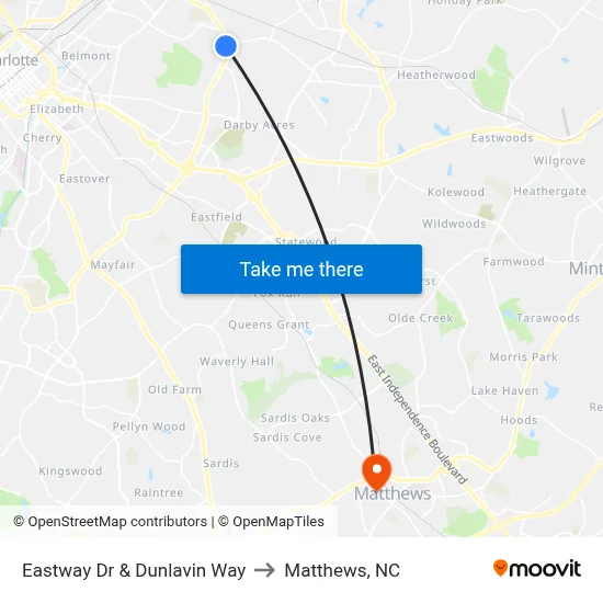 Eastway Dr & Dunlavin Way to Matthews, NC map