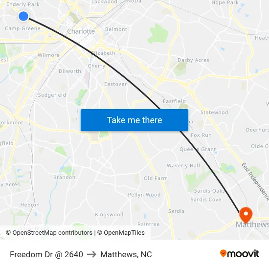 Freedom Dr @ 2640 to Matthews, NC map