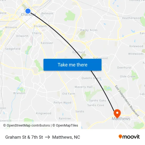 Graham St & 7th St to Matthews, NC map