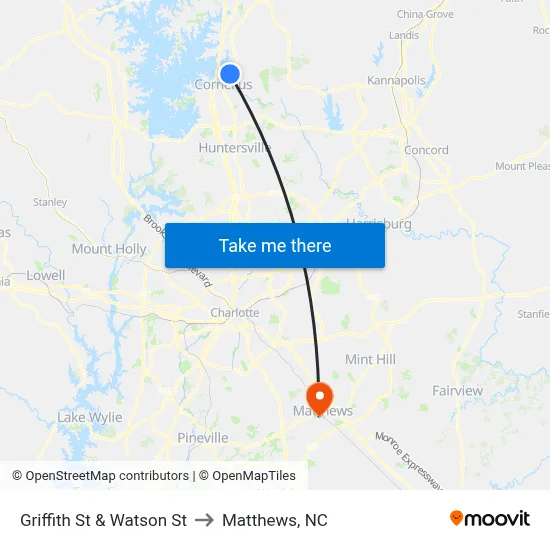 Griffith St & Watson St to Matthews, NC map