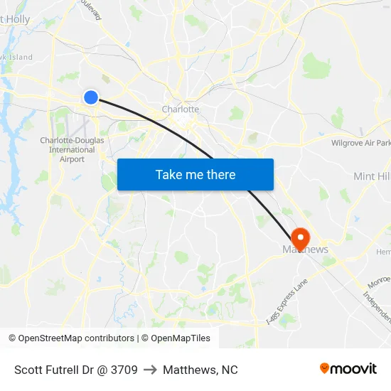 Scott Futrell Dr @ 3709 to Matthews, NC map