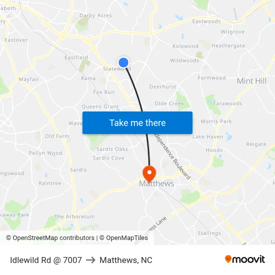 Idlewild Rd @ 7007 to Matthews, NC map