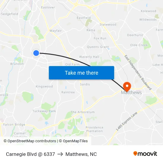 Carnegie Blvd @ 6337 to Matthews, NC map